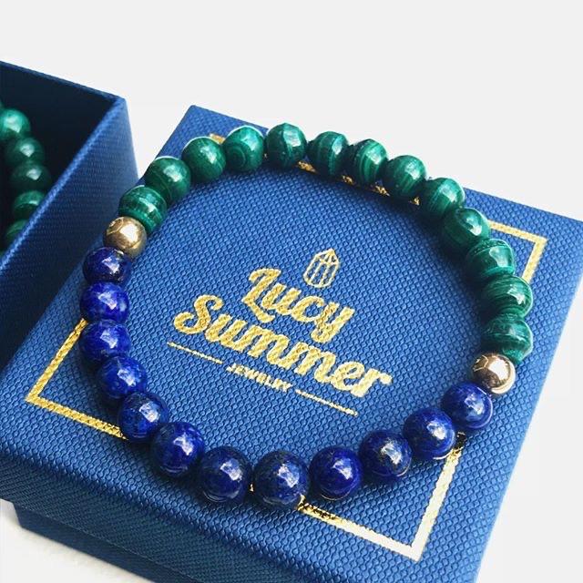 LUCY SUMMER กำไลข้อมือหินแท้ Lapislazuli, Malachite, Pyrite (กำไลหินแท้ รับประกันหินแท้)