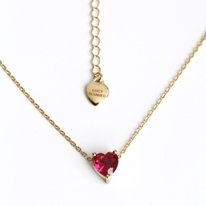 LUCY SUMMER Heart Necklace สร้อยคอ พร้อมจี้หัวใจฝังพลอยแท้ Heart Cut หัวใจ ขนาด 7 มม.