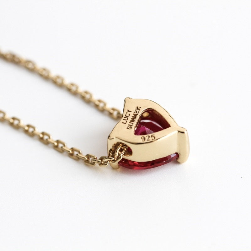 LUCY SUMMER Heart Necklace สร้อยคอ พร้อมจี้หัวใจฝังพลอยแท้ Heart Cut หัวใจ ขนาด 7 มม.