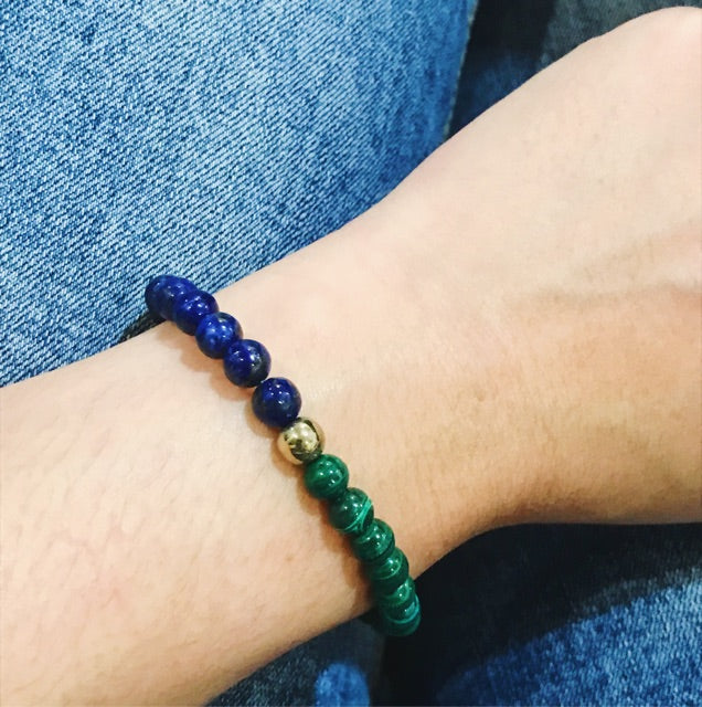 LUCY SUMMER กำไลข้อมือหินแท้ Lapislazuli, Malachite, Pyrite (กำไลหินแท้ รับประกันหินแท้)