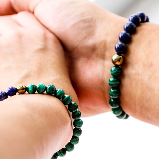 LUCY SUMMER กำไลข้อมือหินแท้ Lapislazuli, Malachite, Pyrite (กำไลหินแท้ รับประกันหินแท้)