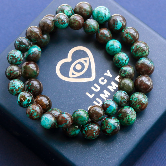LUCY SUMMER กำไลข้อมือหินแท้ Chrysocolla - คริสโซโคล่า (กำไลหินแท้ รับประกันหินแท้)