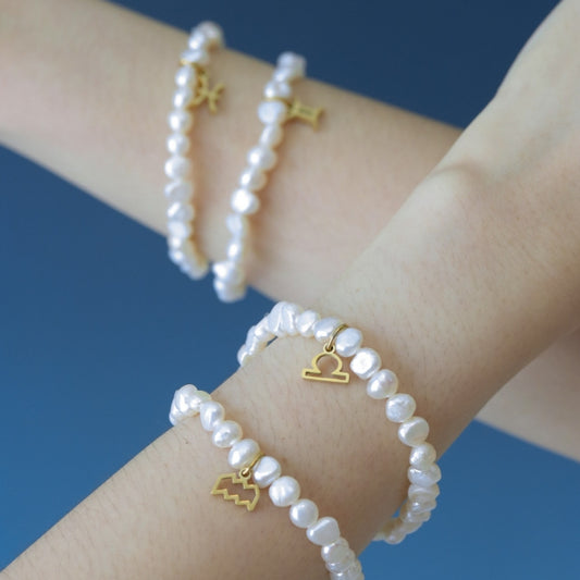 LUCYSUMMER Natural Pearl bracelet สร้อยข้อมือ ไข่มุกแท้ พร้อมจี้ประจำ 12 ราศี