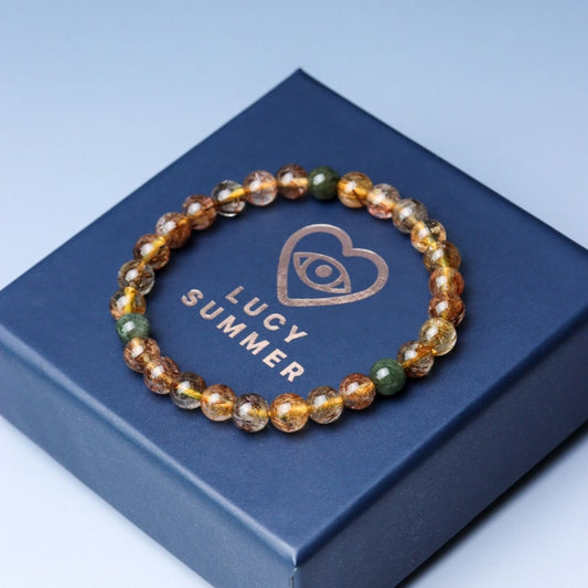 LUCYSUMMER กำไลข้อมือหินแท้ ไหม 5 สี จักรพรรดิ์ Premium AAAAA Multicolor Rutilated Quartz (กำไลหินแท้ รับประกันหินแท้)