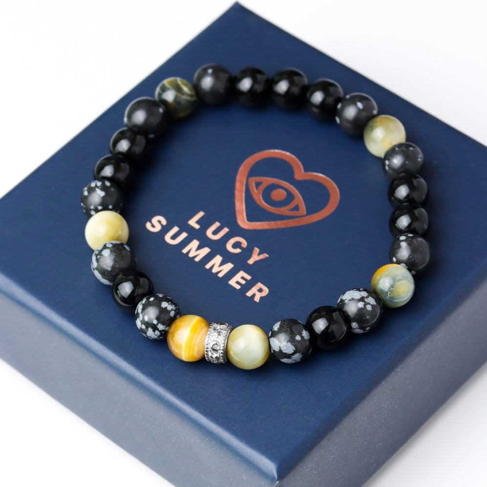 LUCYSUMMER กำไลข้อมือหินแท้ SNOW BLACK TIGER & Spacer (Snowflake, Black Obsidian,Multi-color Tiger eye)