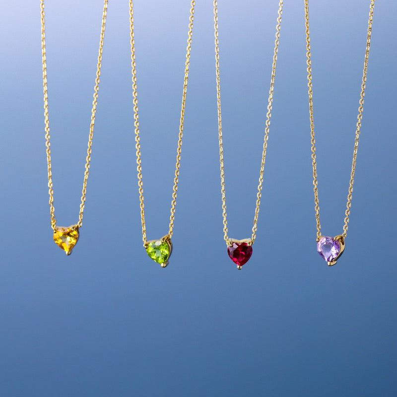 LUCY SUMMER Heart Necklace สร้อยคอ พร้อมจี้หัวใจฝังพลอยแท้ Heart Cut หัวใจ ขนาด 7 มม.