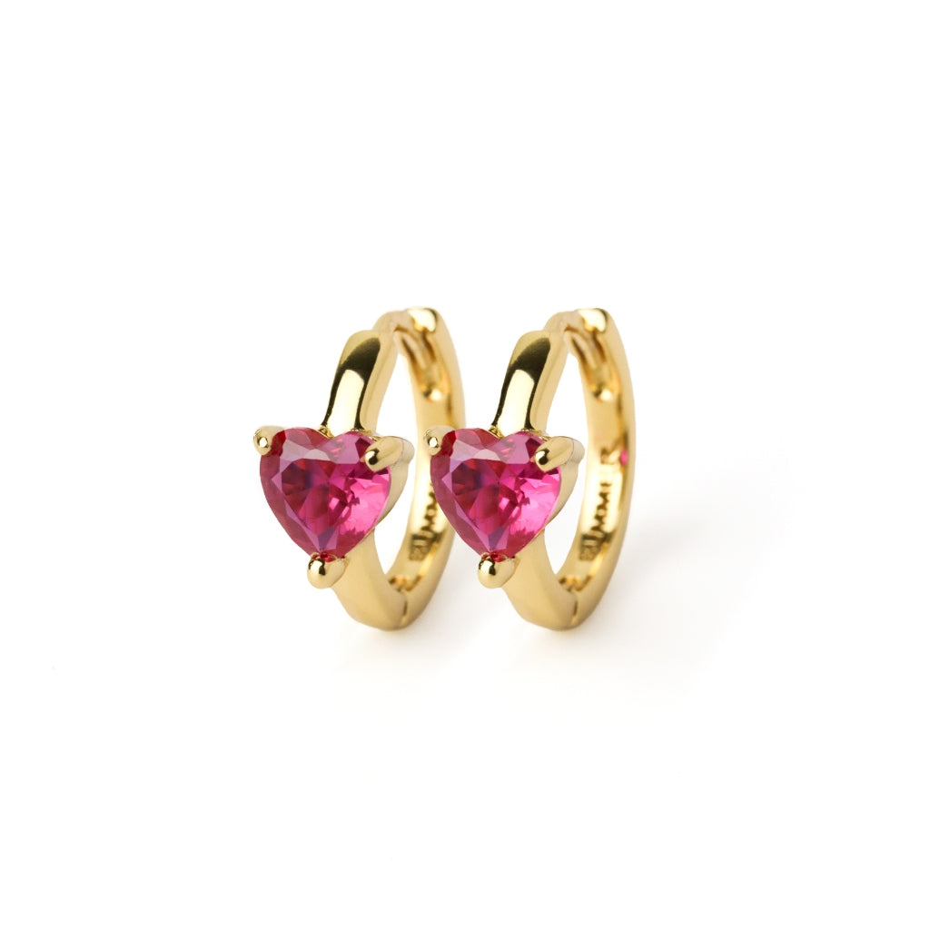 LUCY SUMMER Heart Earrings ต่างหูหัวใจพลอยแท้ รูปทรงหัวใจ ตัวเรือนทำจากเงินแท้ Silver 925 ชุป Gold 18