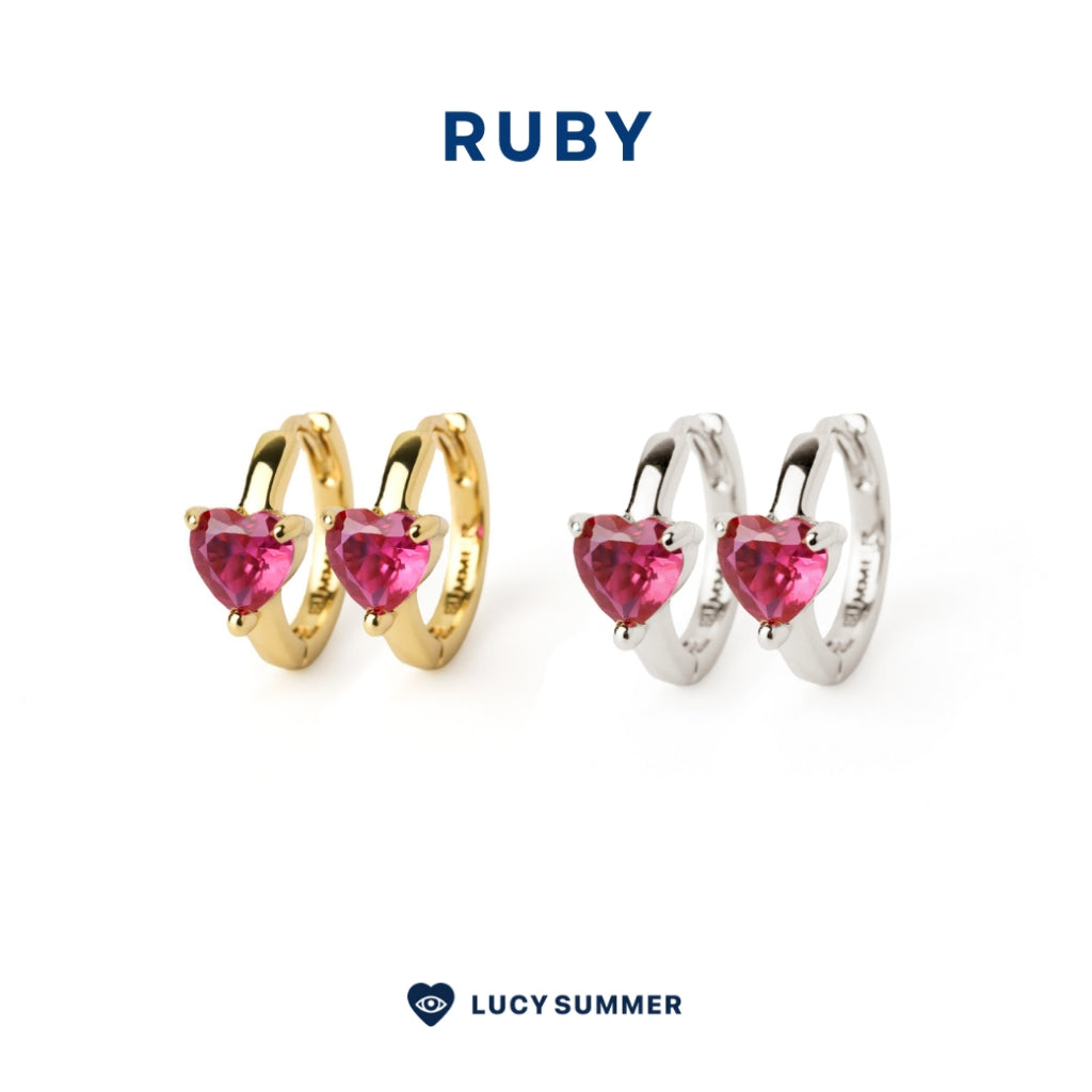 LUCY SUMMER Heart Earrings ต่างหูหัวใจพลอยแท้ รูปทรงหัวใจ ตัวเรือนทำจากเงินแท้ Silver 925 ชุป Gold 18