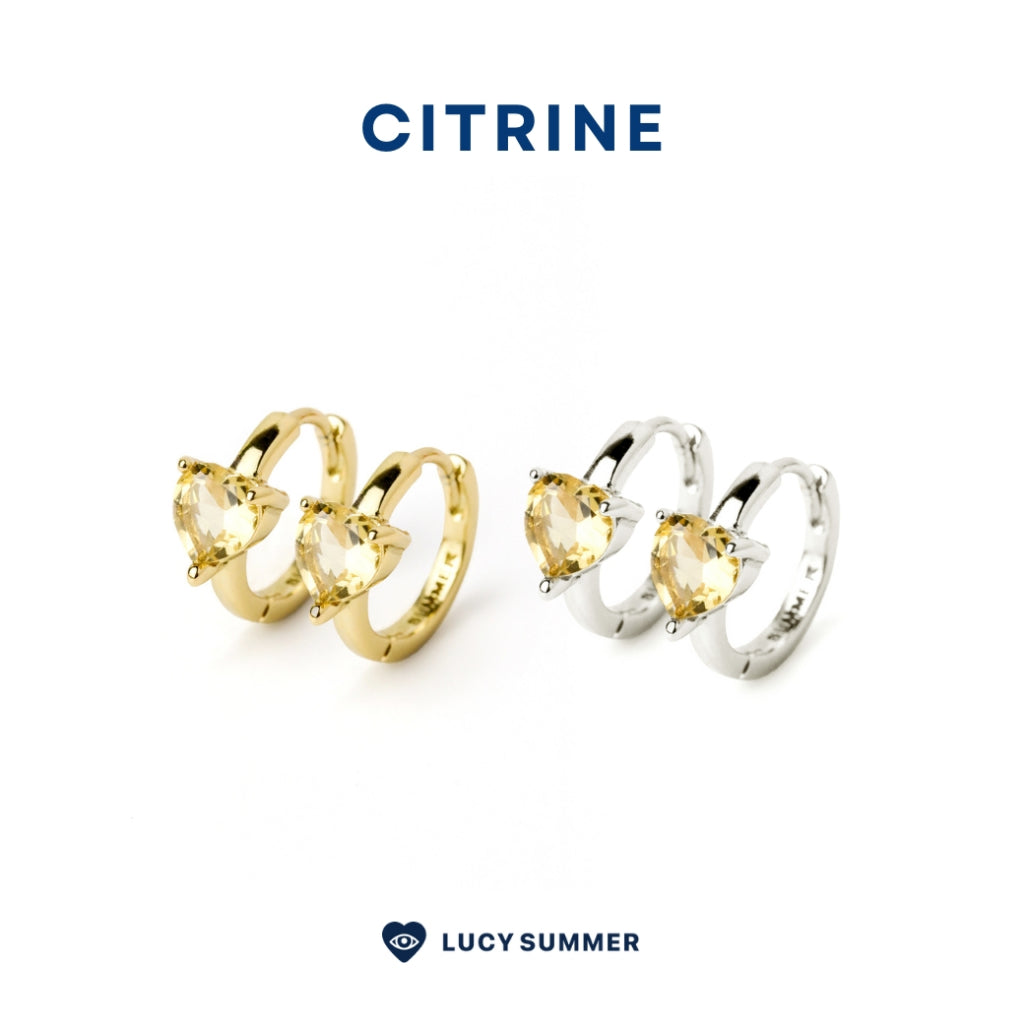 LUCY SUMMER Heart Earrings ต่างหูหัวใจพลอยแท้ รูปทรงหัวใจ ตัวเรือนทำจากเงินแท้ Silver 925 ชุป Gold 18