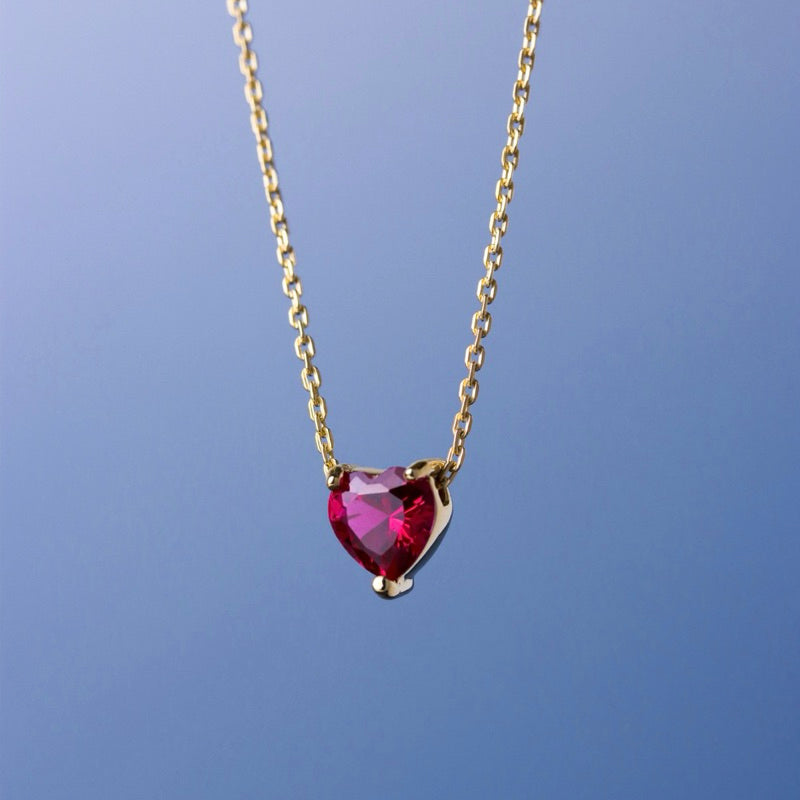 LUCY SUMMER Heart Necklace สร้อยคอ พร้อมจี้หัวใจฝังพลอยแท้ Heart Cut หัวใจ ขนาด 7 มม.