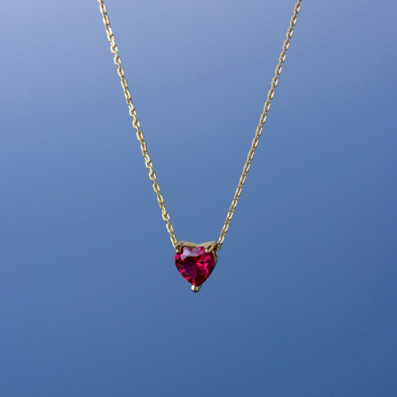 LUCY SUMMER Heart Necklace สร้อยคอ พร้อมจี้หัวใจฝังพลอยแท้ Heart Cut หัวใจ ขนาด 7 มม.