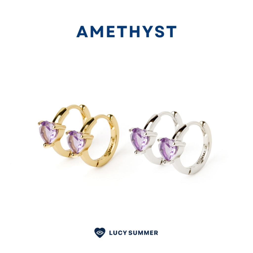 LUCY SUMMER Heart Earrings ต่างหูหัวใจพลอยแท้ รูปทรงหัวใจ ตัวเรือนทำจากเงินแท้ Silver 925 ชุป Gold 18