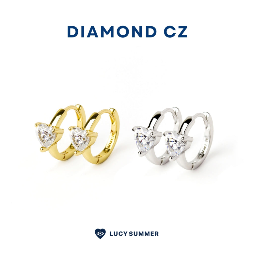 LUCY SUMMER Heart Earrings ต่างหูหัวใจพลอยแท้ รูปทรงหัวใจ ตัวเรือนทำจากเงินแท้ Silver 925 ชุป Gold 18