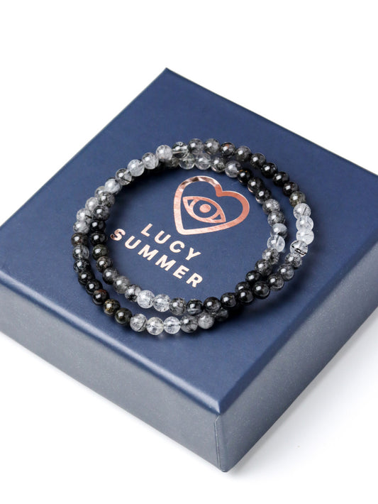 LUCY SUMMER กำไลข้อมือหินแท้ ไหมดำ แก้วขนเหล็ก (Black Rutilliated Quartz) ขนาด 4 มม.
