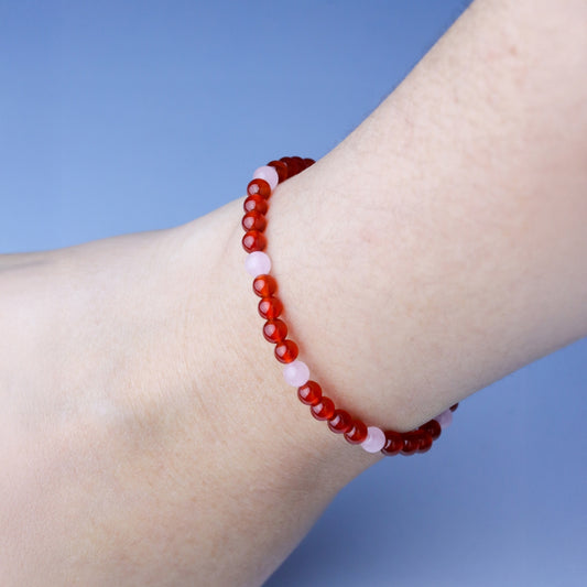 LUCY SUMMER กำไลข้อมือหินแท้ Rose Quartz + Carnelian ขนาด 4 มม.