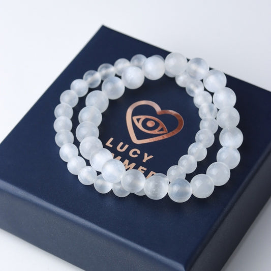 LUCY SUMMER กำไลหินแท้ Selenite (เซเลไนต์) ขนาด 6/8 mm กำไลหินแท้ รับประกันหินแท้