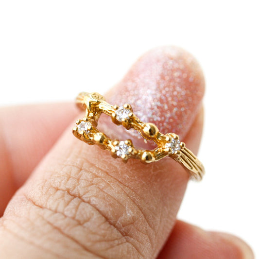 LUCYSUMMER [Gold] แหวนราศี 12 ราศี เสริมดวงปี 2026 พลอย White Topaz ดีไซน์กลุ่มดาว (ปรับไซส์ได้) ของขวัญมงคล