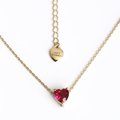 LUCY SUMMER Heart Necklace สร้อยคอ พร้อมจี้หัวใจฝังพลอยแท้ Heart Cut หัวใจ ขนาด 7 มม.