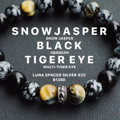 LUCY SUMMER กำไลข้อมือหินแท้ SNOW BLACK TIGER  (กำไลหินแท้ 3 ชนิด)