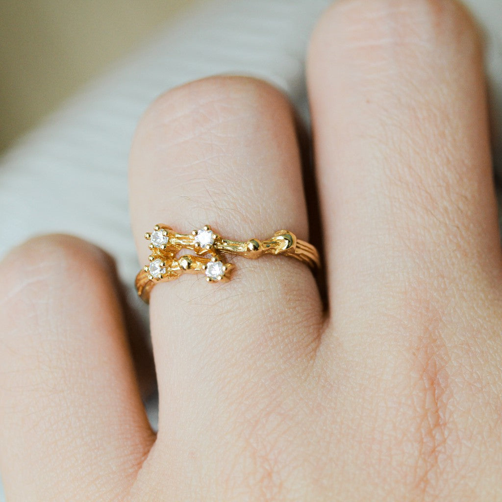 LUCYSUMMER [Gold] แหวนราศี 12 ราศี Zodiac Ring พลอย White Topaz ดีไซน์กลุ่มดาว (ปรับไซส์ได้)