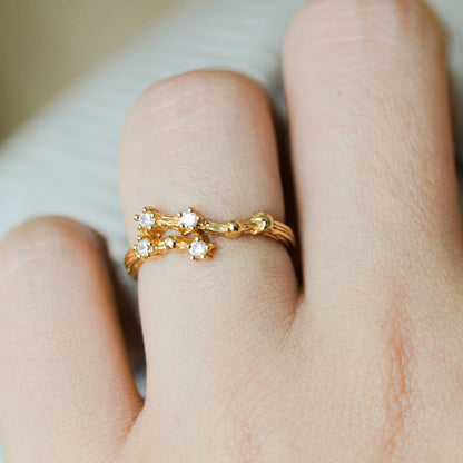 LUCYSUMMER [Gold] แหวนราศี 12 ราศี Zodiac Ring พลอย White Topaz ดีไซน์กลุ่มดาว (ปรับไซส์ได้)
