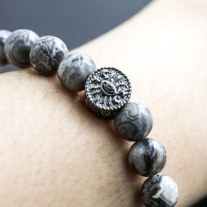 LUCY SUMMER กำไลข้อมือหินแท้  Silver Lace Agate ขนาด 8 มม. (กำไลหินแท้ รับประกันหินแท้)