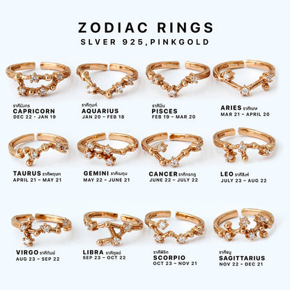 LUCY SUMMER [Pinkgold] Zodiac Rings - แหวนประจำราศี 12 ราศี ตัวเรือนเงินแท้ ฟรีไซส์