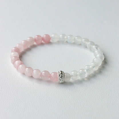 LUCY SUMMER RoseMoon กำไลข้อมือหินแท้ Rose Quartz และ Moonstone ขนาด 6 mm แต่งด้วยจี้ตัวคั่น Spacer เ