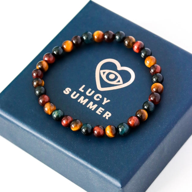 LUCYSUMMER กำไลข้อมือหินแท้ Red Yellow Blue Tiger’s eyes - ไทเกอร์อาย 3 สี