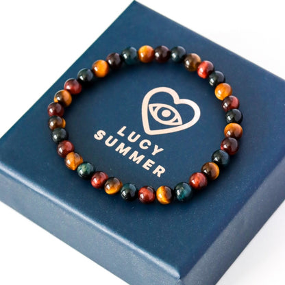 LUCYSUMMER กำไลข้อมือหินแท้ Red Yellow Blue Tiger’s eyes - ไทเกอร์อาย 3 สี