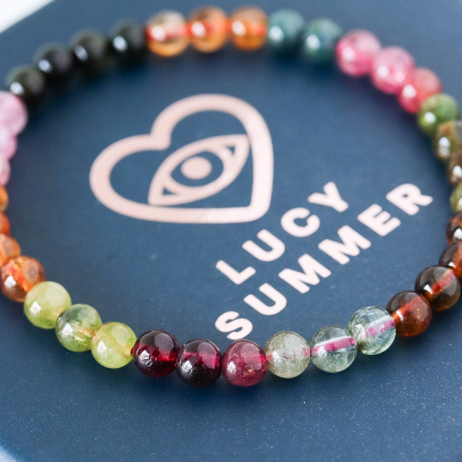 LUCY SUMMER Top Quality Premium AAAAAAAA Tourmaline Multicolor - กำไลข้อมือหินแท้ทัวร์มาลีน รวมสี