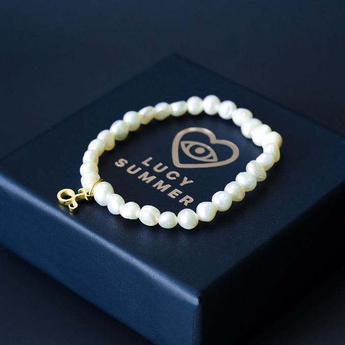 LUCY SUMMER Natural Pearl bracelet กำไลข้อมือมุกแท้ พร้อมจี้ประจำ 12 ราศี