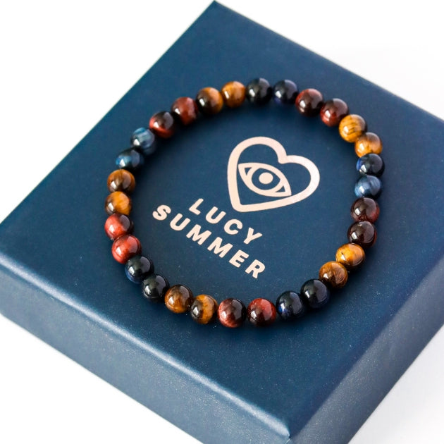LUCYSUMMER กำไลข้อมือหินแท้ Red Yellow Blue Tiger’s eyes - ไทเกอร์อาย 3 สี
