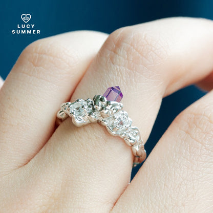 LUCY SUMMER Magic Crystal แหวนพลอยแท้ Amethyst Crystal ประดับพลอย White Topaz