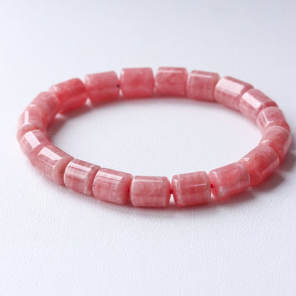 LUCY SUMMER กำไลข้อมือหินแท้ Rhodochrosite Block โรโดโครไซต์ เจียรรูปทรงกระบอก 8*12 mm