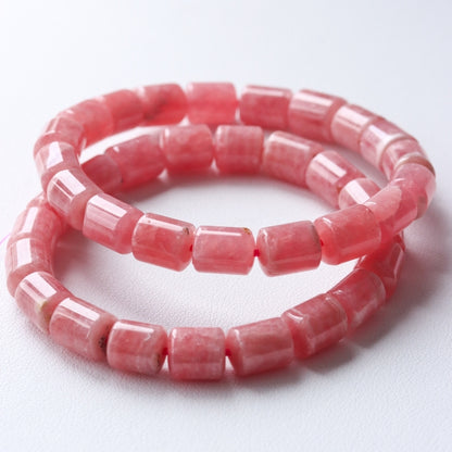 LUCY SUMMER กำไลข้อมือหินแท้ Rhodochrosite Block โรโดโครไซต์ เจียรรูปทรงกระบอก 8*12 mm