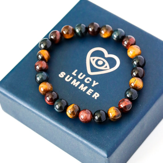 LUCYSUMMER กำไลข้อมือหินแท้ Red Yellow Blue Tiger’s eyes - ไทเกอร์อาย 3 สี