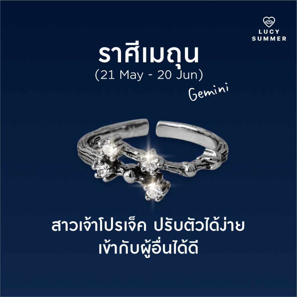 LUCY SUMMER [Black Rhuthinium] Zodiac Rings - แหวนประจำราศี 12 ราศี ตัวเรือนเงินแท้ ฟรีไซส์