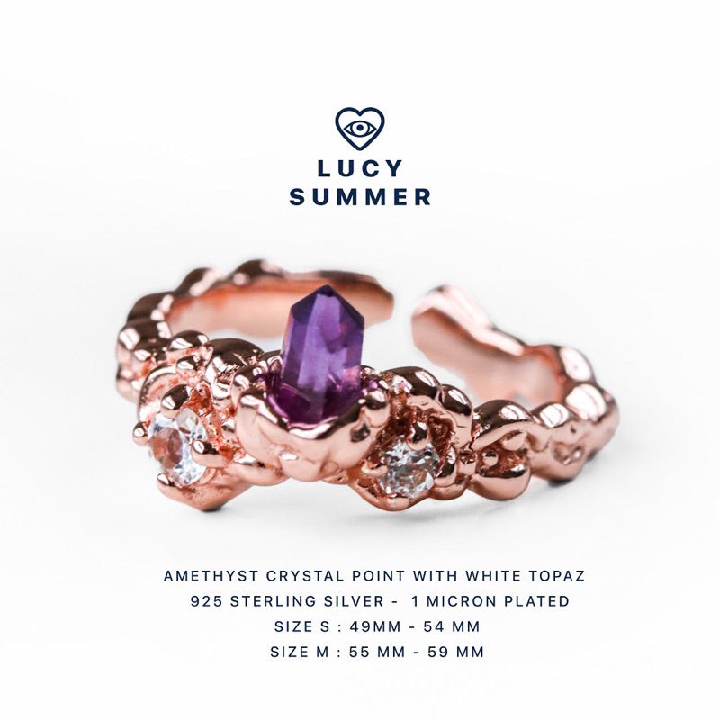 LUCY SUMMER Magic Crystal แหวนพลอยแท้ Amethyst Crystal ประดับพลอย White Topaz