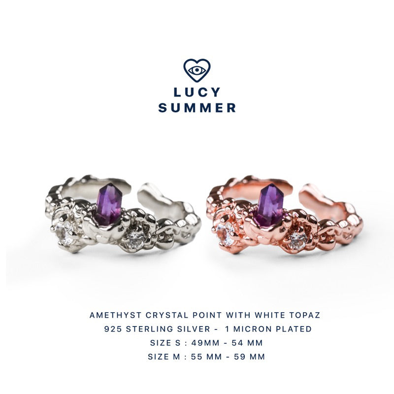 LUCY SUMMER Magic Crystal แหวนพลอยแท้ Amethyst Crystal ประดับพลอย White Topaz