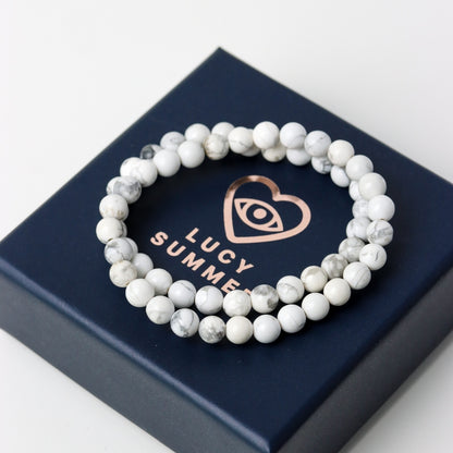 LUCY SUMMER กำไลข้อมือหินแท้ Howlite - ฮาวไลท์ (กำไลหินแท้ รับประกันหินแท้)