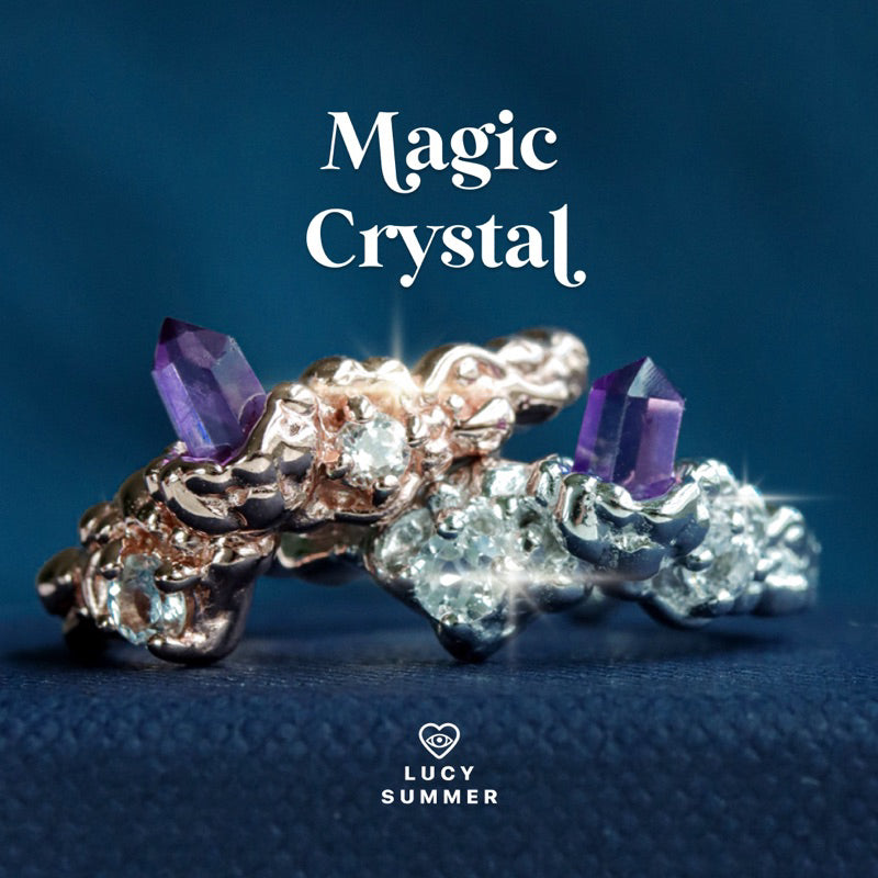 LUCY SUMMER Magic Crystal แหวนพลอยแท้ Amethyst Crystal ประดับพลอย White Topaz