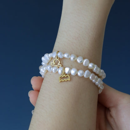 LUCY SUMMER Natural Pearl bracelet กำไลข้อมือมุกแท้ พร้อมจี้ประจำ 12 ราศี