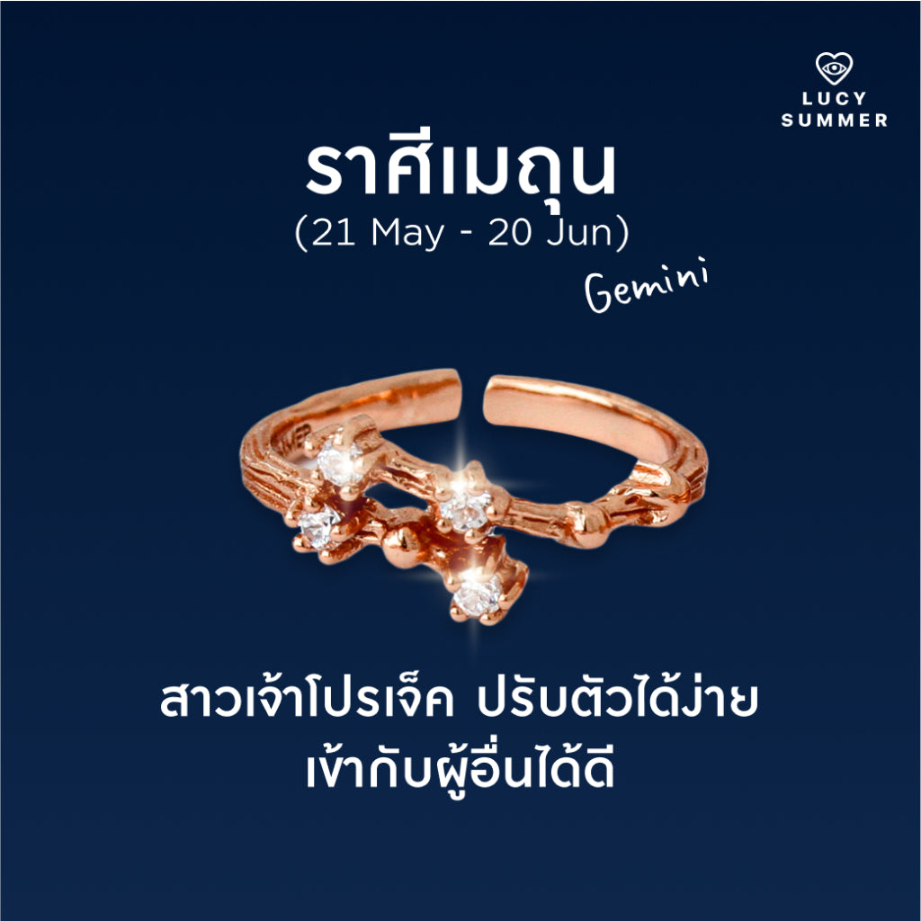 LUCY SUMMER [Pinkgold] Zodiac Rings - แหวนประจำราศี 12 ราศี ตัวเรือนเงินแท้ ฟรีไซส์