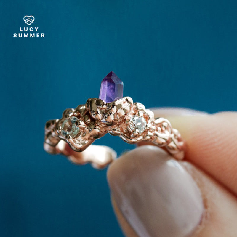 LUCY SUMMER Magic Crystal แหวนพลอยแท้ Amethyst Crystal ประดับพลอย White Topaz