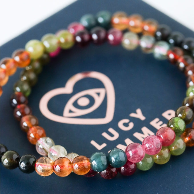 LUCY SUMMER Top Quality Premium AAAAAAAA Tourmaline Multicolor - กำไลข้อมือหินแท้ทัวร์มาลีน รวมสี