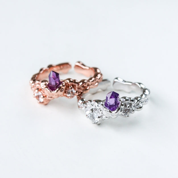 LUCY SUMMER Magic Crystal แหวนพลอยแท้ Amethyst Crystal ประดับพลอย White Topaz