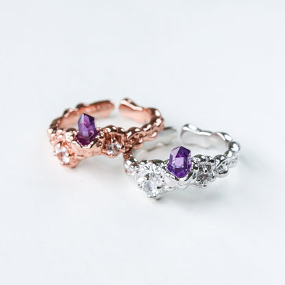 LUCY SUMMER Magic Crystal แหวนพลอยแท้ Amethyst Crystal ประดับพลอย White Topaz