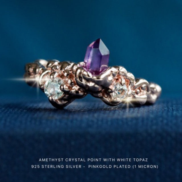 LUCY SUMMER Magic Crystal แหวนพลอยแท้ Amethyst Crystal ประดับพลอย White Topaz