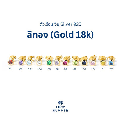 LUCYSUMMER ต่างหูเสริมดวง พลอยประจำวันเกิด Birthstone earrings Silver 925 พลอย cz ขนาด 3 มม. Unisex